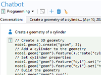 A close-up of the Chatbot window with its prompt set to: Create a Geometry of a cylinder